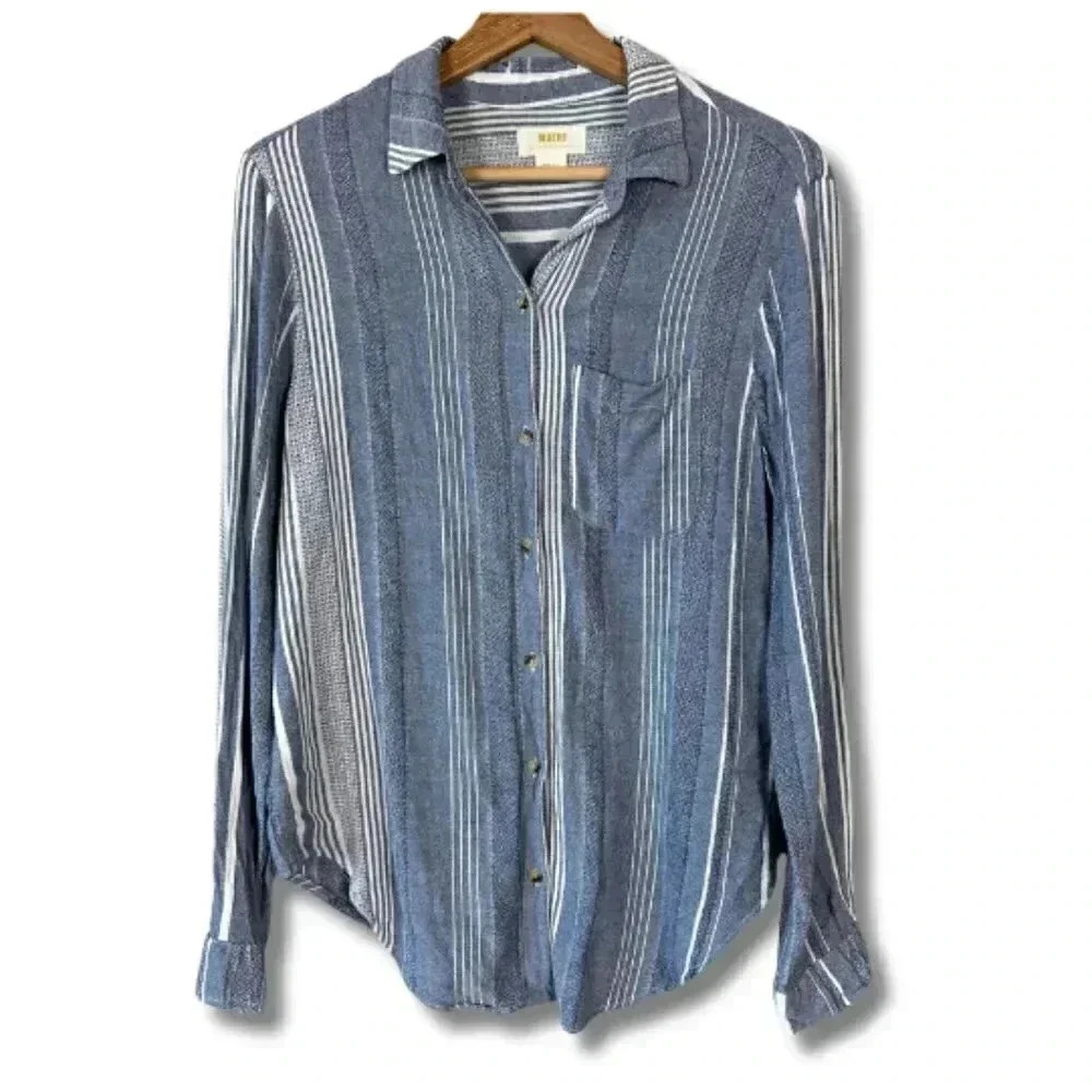 Anthropologie Blue and White Striped Button-Down Shirt